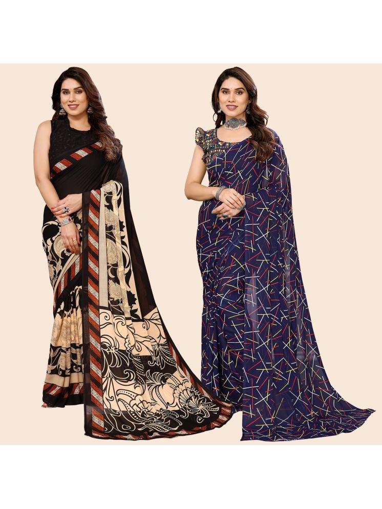     			ANAND SAREES Georgette Printed Saree With Blouse Piece - Multicolor ( Pack of 2 )