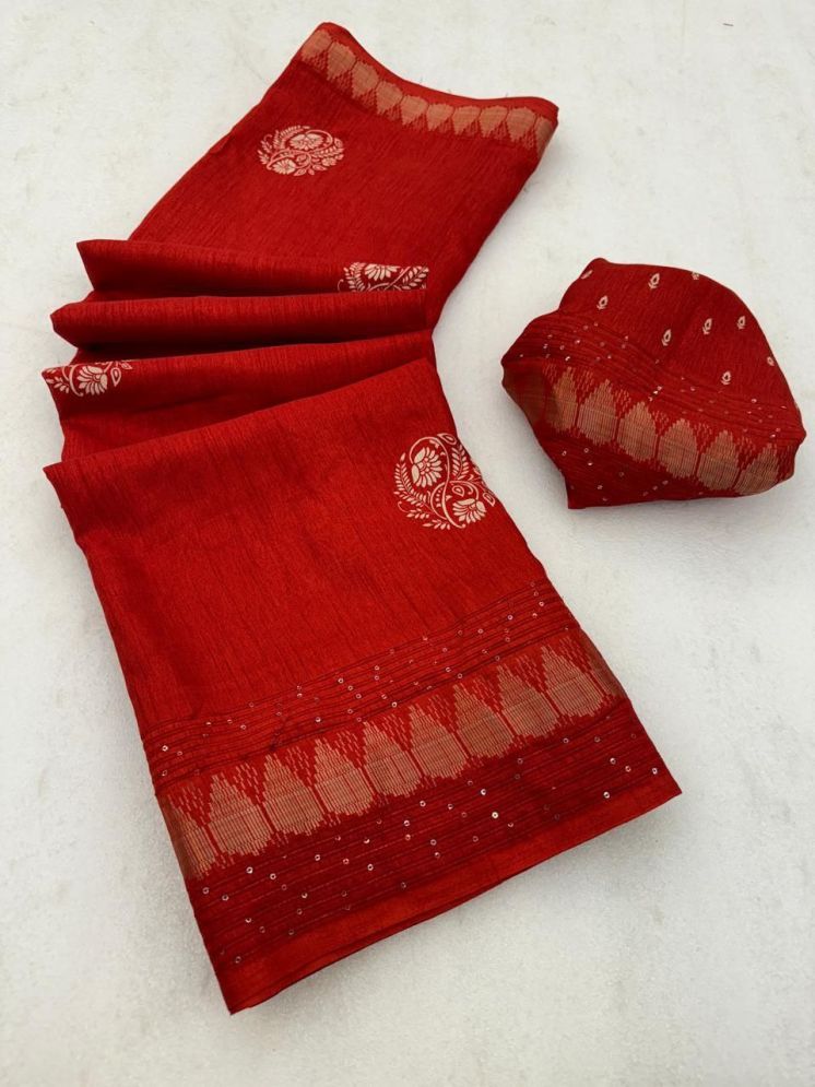     			Arkia Cotton Embellished Saree With Blouse Piece - Red ( Pack of 1 )