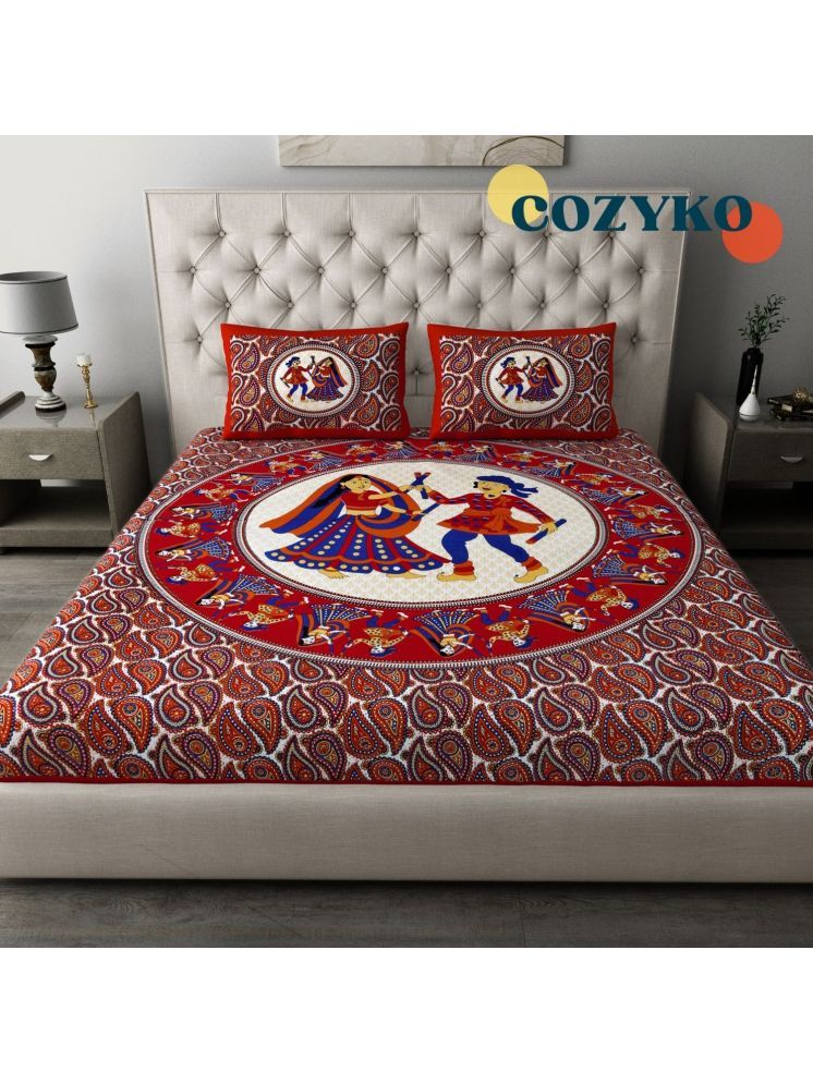     			COZYKO Cotton Ethnic 1 Double with 2 Pillow Covers - Multicolor