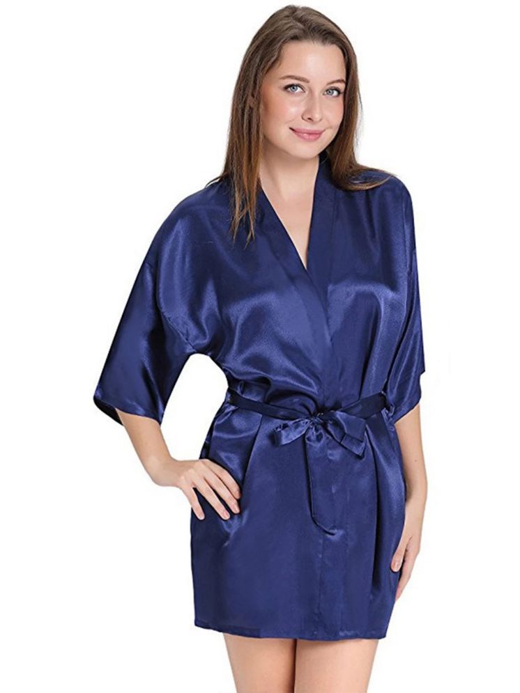     			Calendula Navy Blue Satin Women's Nightwear Robes ( Pack of 1 )