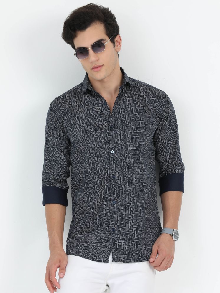     			HETIERS 100% Cotton Regular Fit Printed Full Sleeves Men's Casual Shirt - Navy Blue ( Pack of 1 )