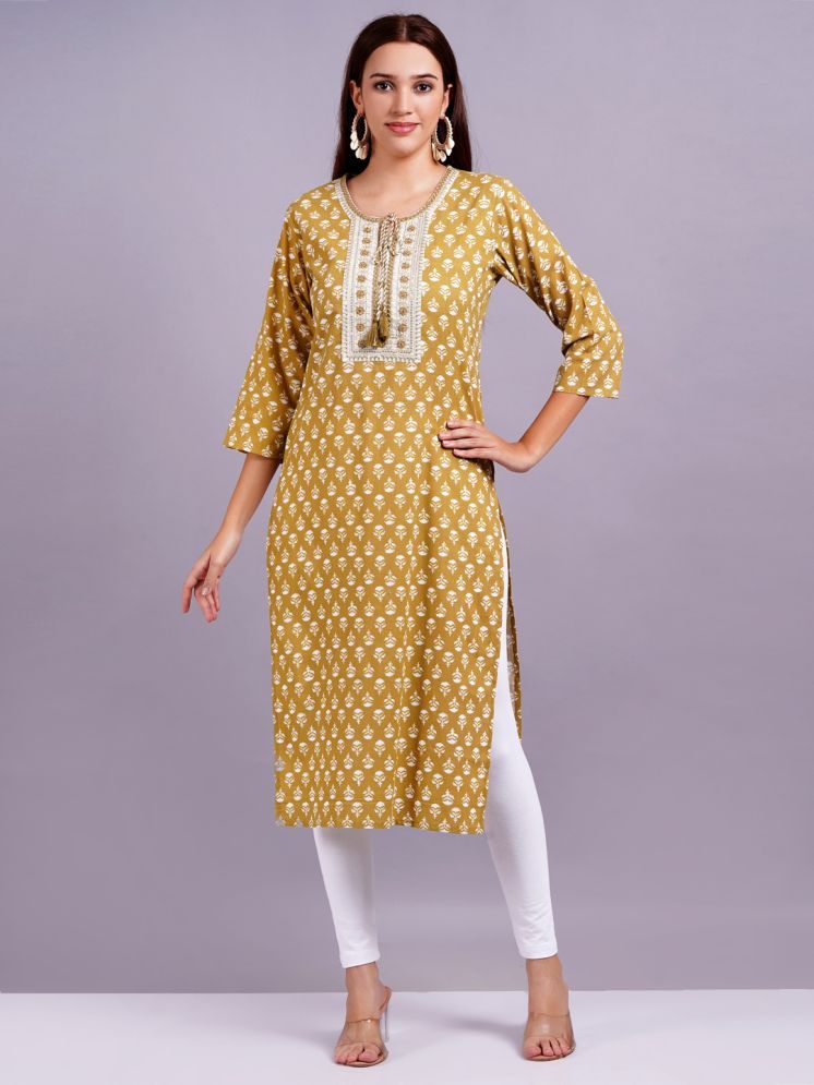     			HIGHLIGHT FASHION EXPORT Cotton Printed Straight Women's Kurti - Yellow ( Pack of 1 )