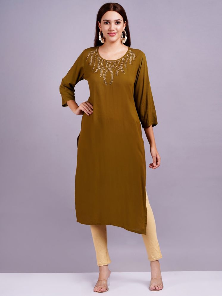     			Jyoti Rayon Embroidered Straight Women's Kurti - Brown ( Pack of 1 )