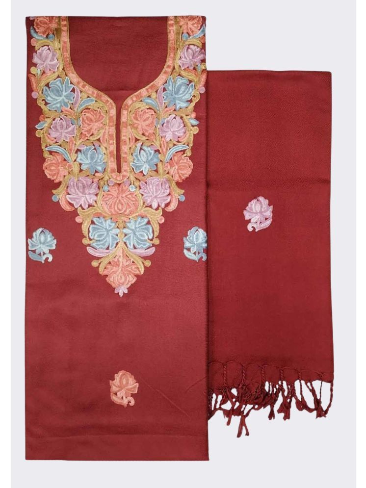     			KASHMIRI Unstitched Woollen Embroidered Dress Material - Maroon ( Pack of 1 )