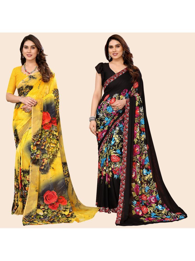     			Kashvi Sarees Georgette Printed Saree With Blouse Piece - Multicolor ( Pack of 2 )