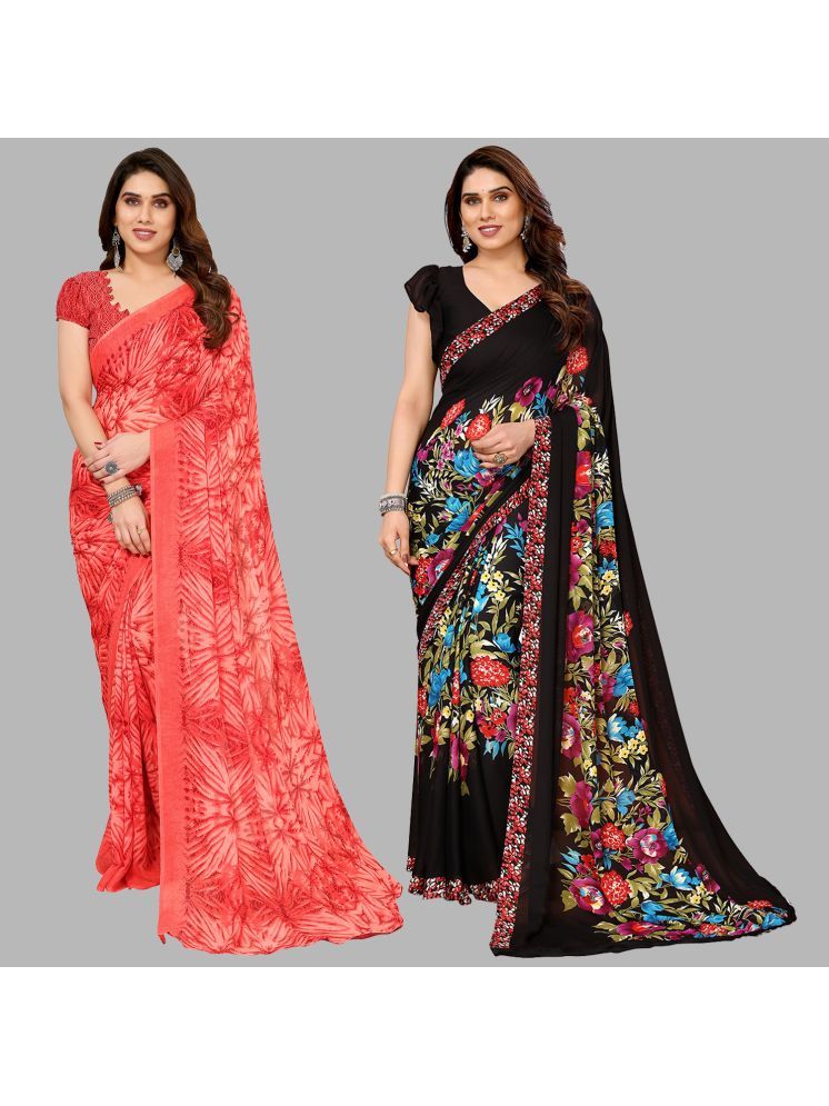     			Kashvi Sarees Georgette Printed Saree With Blouse Piece - Multicolor ( Pack of 2 )