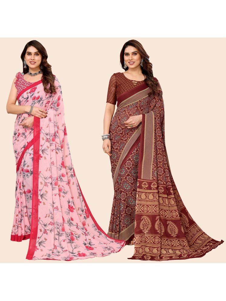     			Kashvi Sarees Georgette Printed Saree With Blouse Piece - Multicolor ( Pack of 2 )