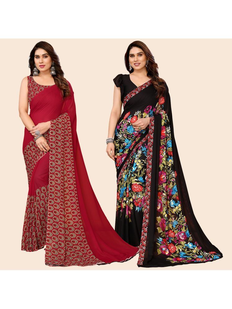     			Kashvi Sarees Georgette Printed Saree With Blouse Piece - Multicolor ( Pack of 2 )