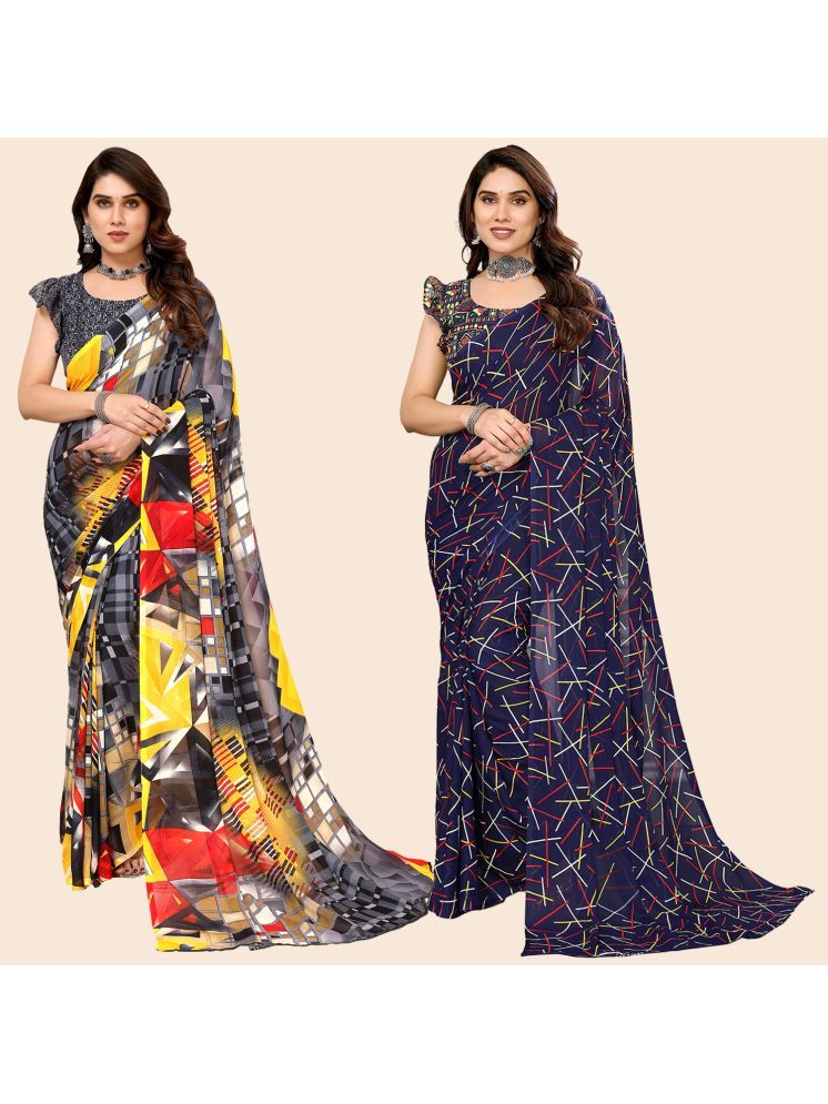     			Kashvi Sarees Georgette Printed Saree With Blouse Piece - Multicolor ( Pack of 2 )