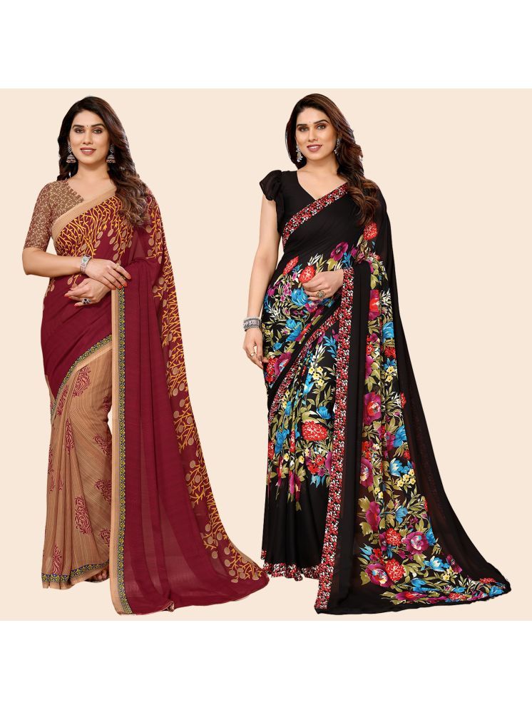     			Kashvi Sarees Georgette Printed Saree With Blouse Piece - Multicolor ( Pack of 2 )