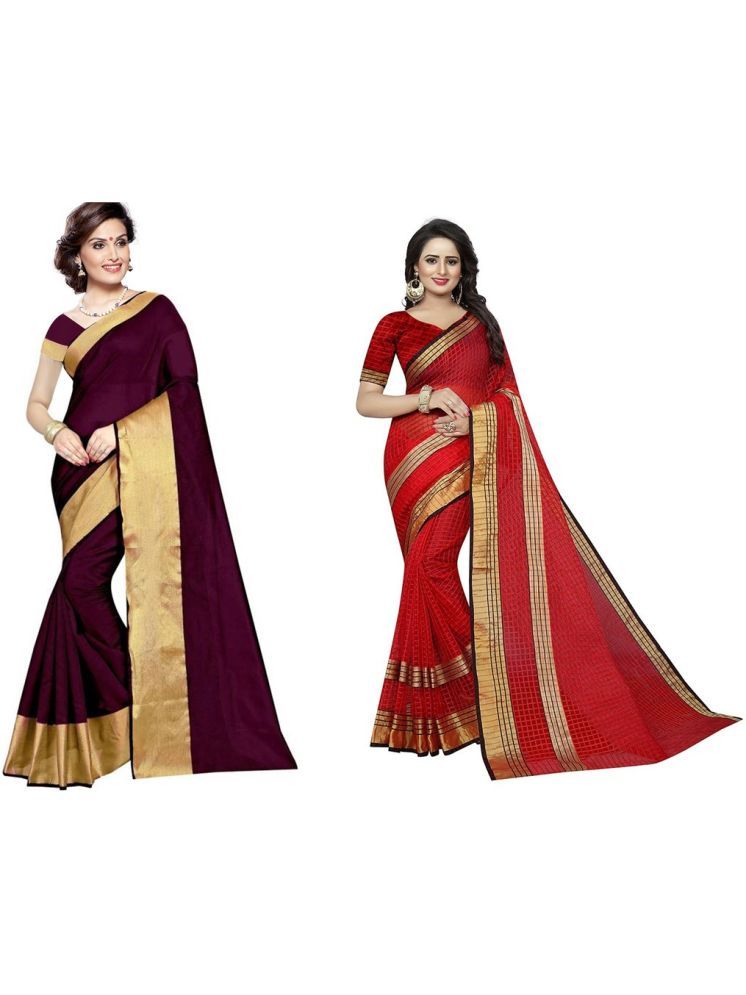     			Samai Cotton Silk Checks Saree With Blouse Piece - Multicolor6 ( Pack of 2 )