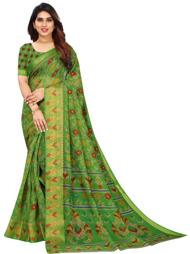     			Samai Cotton Silk Printed Saree With Blouse Piece - LightGreen ( Pack of 1 )