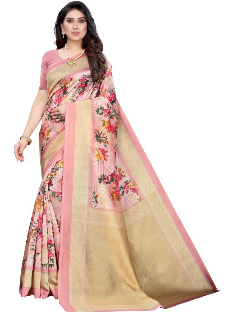     			Samai Cotton Silk Printed Saree With Blouse Piece - Pink ( Pack of 1 )