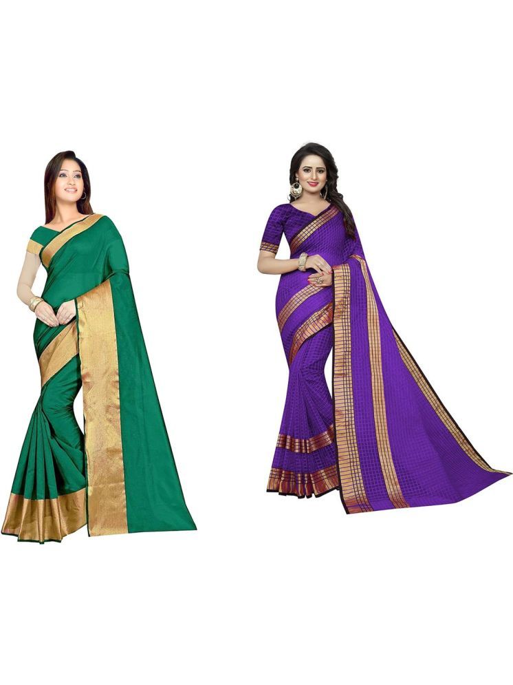     			Samai Cotton Silk Solid Saree With Blouse Piece - Multicolor7 ( Pack of 2 )