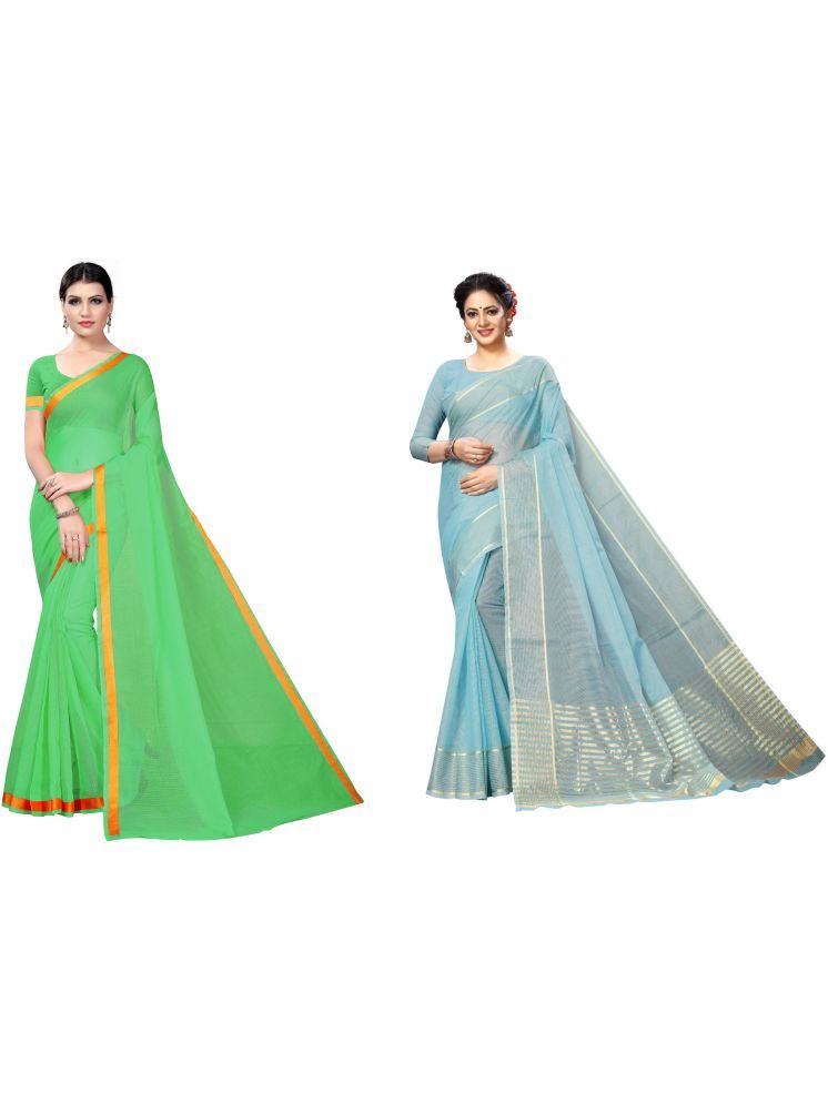     			Samai Cotton Silk Solid Saree With Blouse Piece - Multicolor4 ( Pack of 2 )