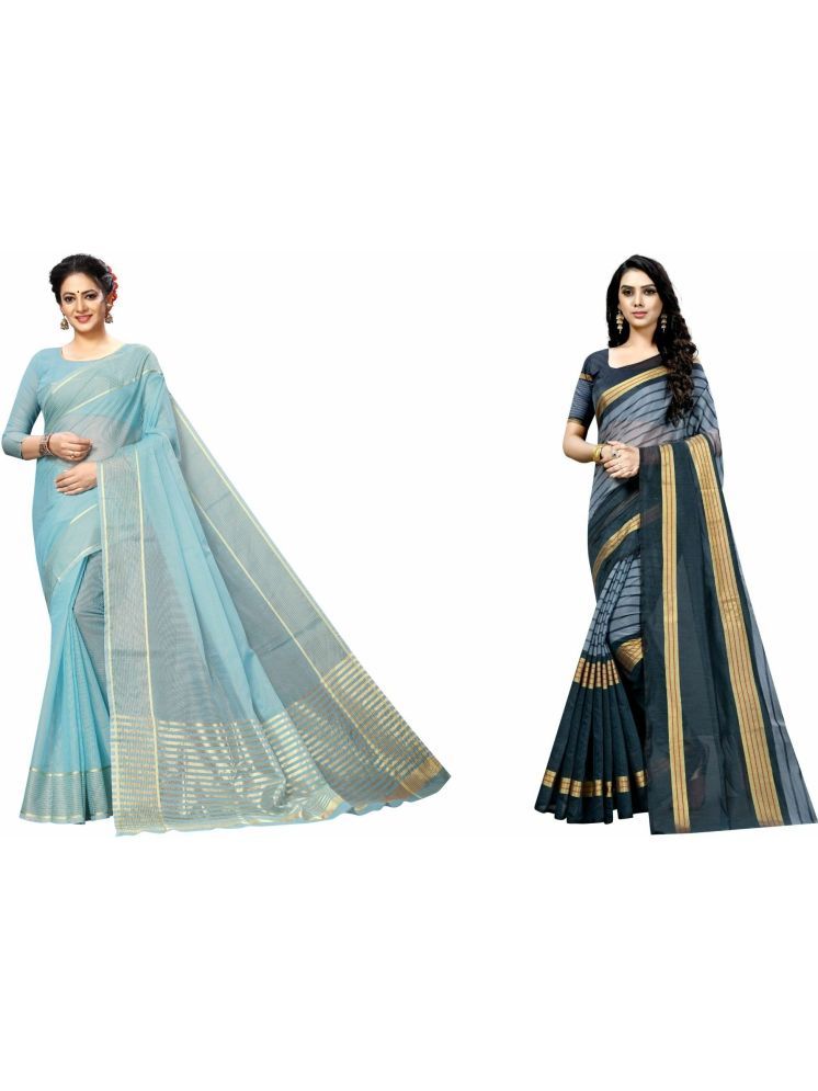     			Samai Cotton Silk Striped Saree With Blouse Piece - Multicolor2 ( Pack of 2 )