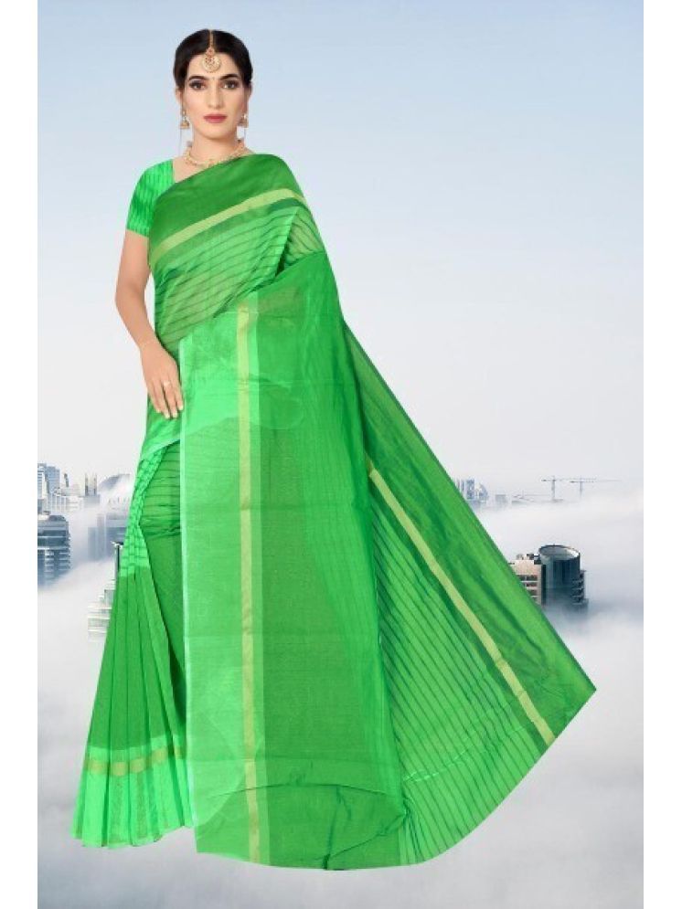     			Samai Cotton Silk Striped Saree With Blouse Piece - Green ( Pack of 1 )