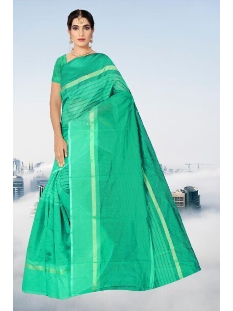     			Samai Cotton Silk Striped Saree With Blouse Piece - Sea Green ( Pack of 1 )