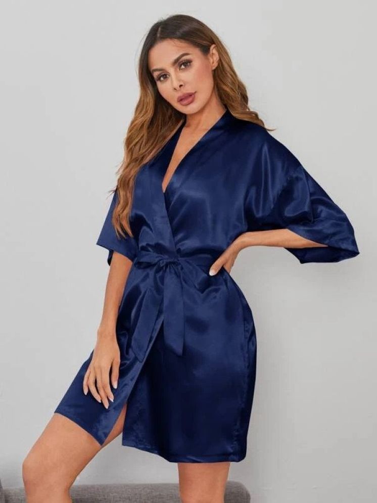     			YUZU Navy Blue Satin Women's Nightwear Robes ( Pack of 1 )