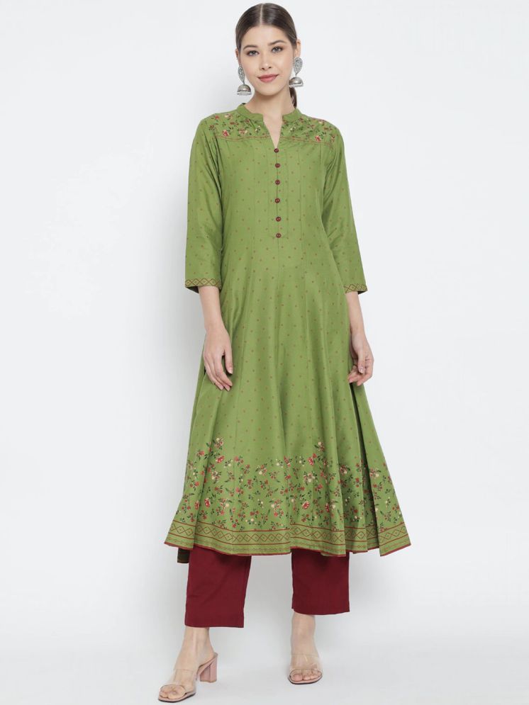     			Yash Gallery Rayon Printed Flared Women's Kurti - Green ( Pack of 1 )