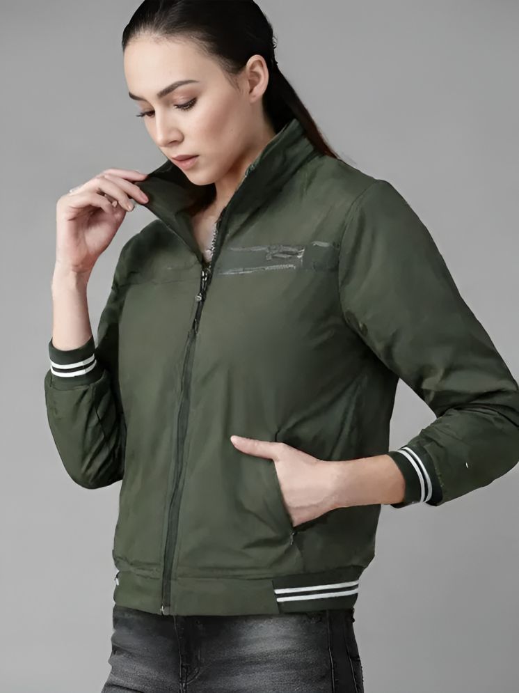     			curvy comfort - Polyester Green Hooded Jackets