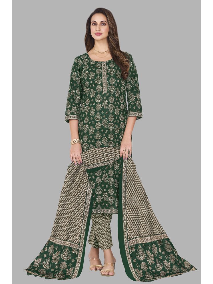     			shree jeenmata collection Cotton Printed Kurti With Pants Women's Stitched Salwar Suit - Green ( Pack of 1 )