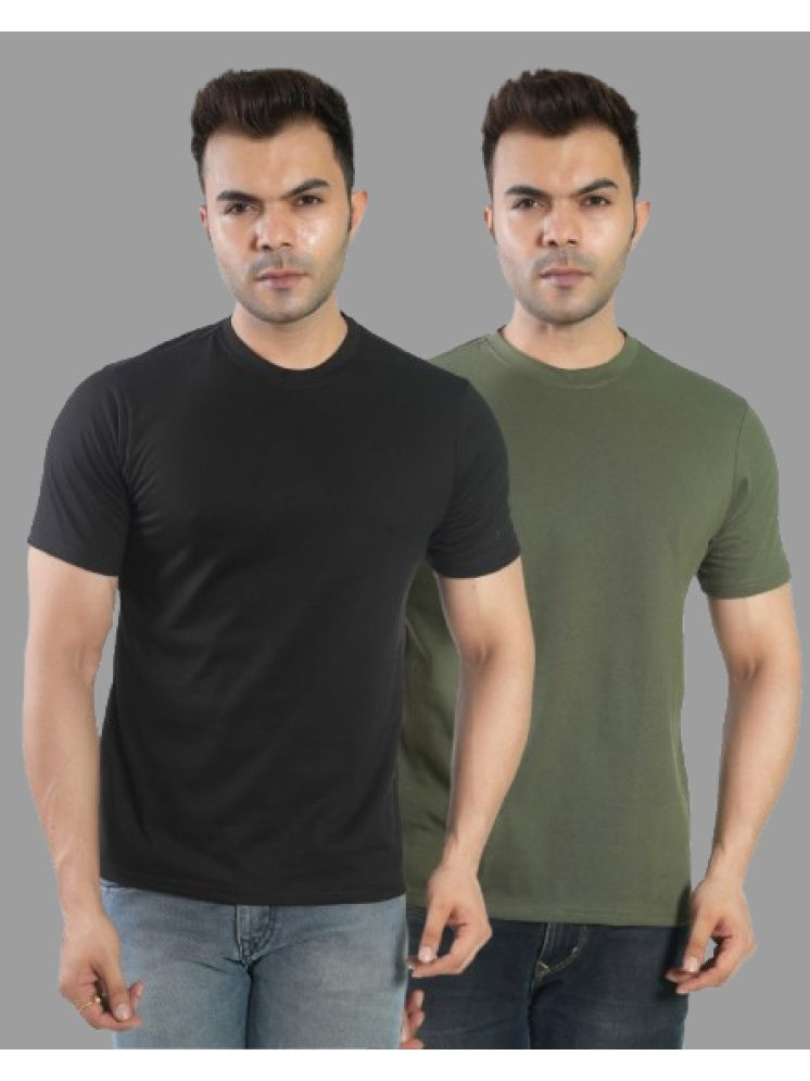     			CALTUS FASHION Cotton Blend Regular Fit Solid Half Sleeves Men's Round T-Shirt - Multicolor5 ( Pack of 2 )