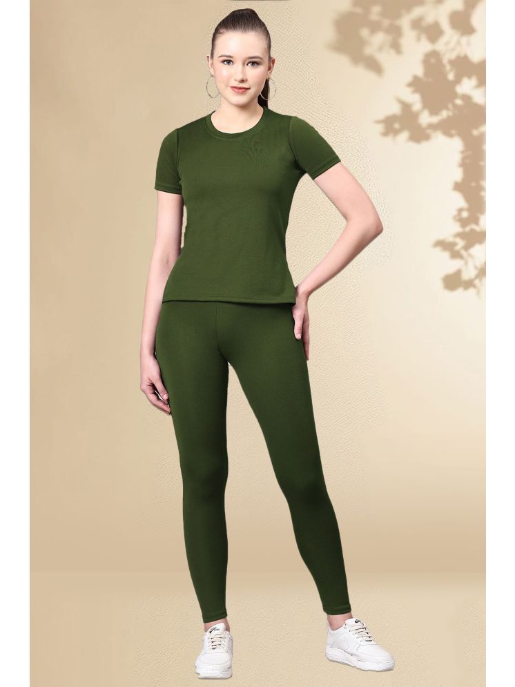     			DTR FASHION Green Cotton Blend Solid Tracksuit - Pack of 1