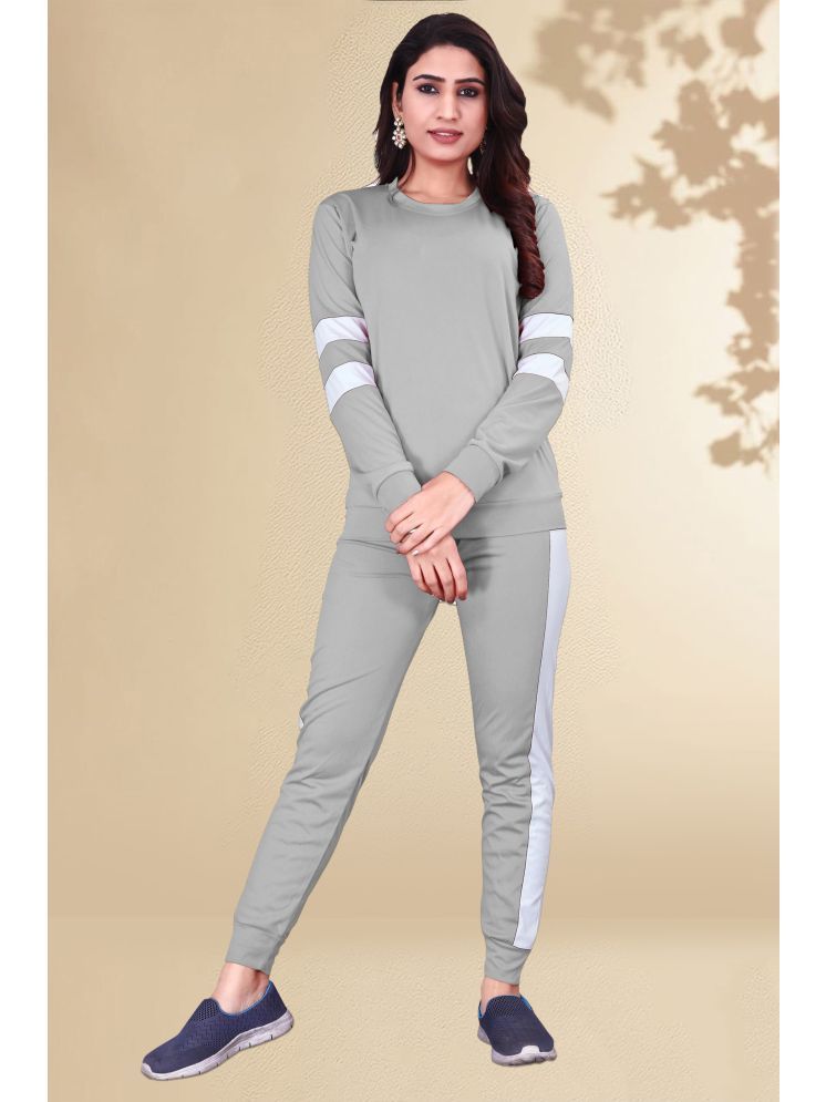     			DTR FASHION Grey Cotton Blend Striped Tracksuit - Pack of 1