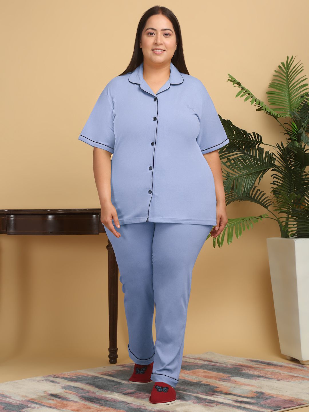     			Klotthe Light Blue Cotton Women's Nightwear Nightsuit Sets ( Pack of 1 )