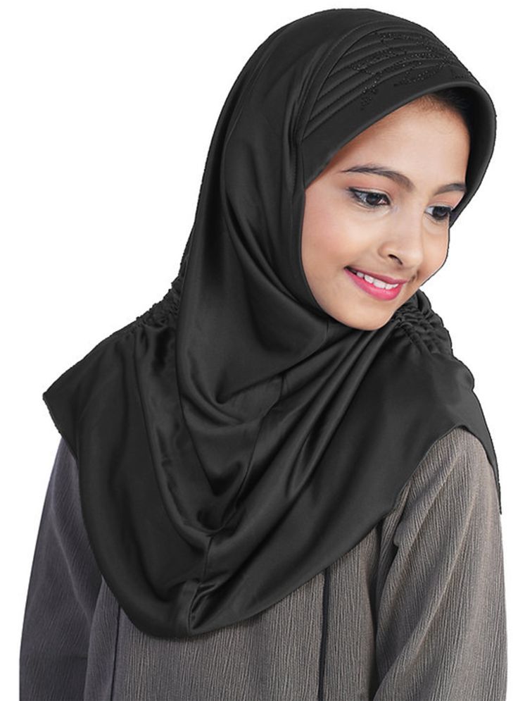     			Mehar Black Polycotton Stitched Hijab - Single