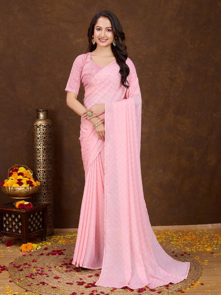     			Rekha Maniyar Georgette Printed Saree With Blouse Piece - Pink ( Pack of 1 )