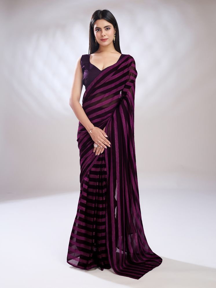     			Rekha Maniyar Georgette Striped Saree With Blouse Piece - Magenta ( Pack of 1 )