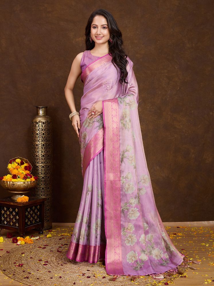     			Rekha Maniyar Silk Blend Printed Saree With Blouse Piece - Pink ( Pack of 1 )