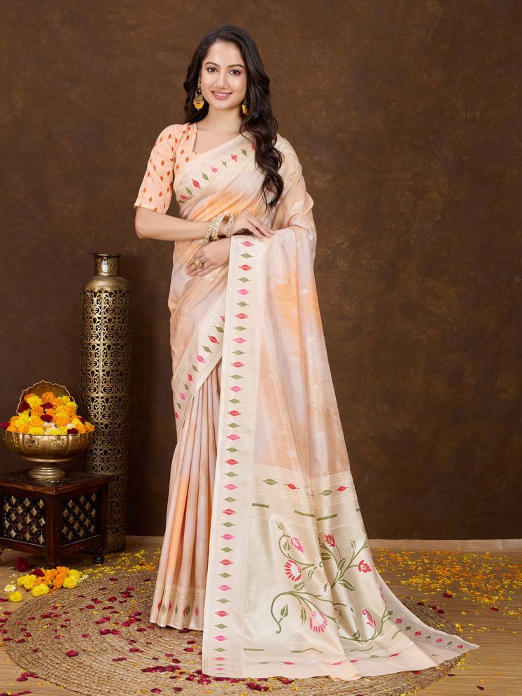     			Rekha Maniyar Silk Printed Saree With Blouse Piece - Beige ( Pack of 1 )