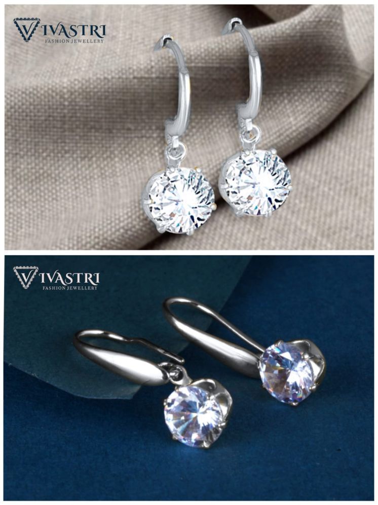     			VIVASTRI Silver Drop Earrings ( Pack of 2 )