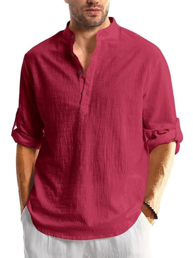     			ViraVesh Maroon Cotton Men's Shirt Style Kurta ( Pack of 1 )