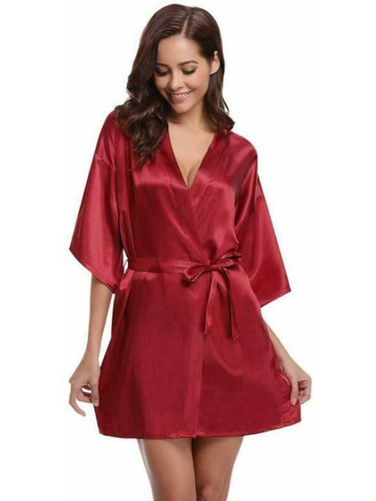     			YUZU Maroon Satin Women's Nightwear Robes ( Pack of 1 )