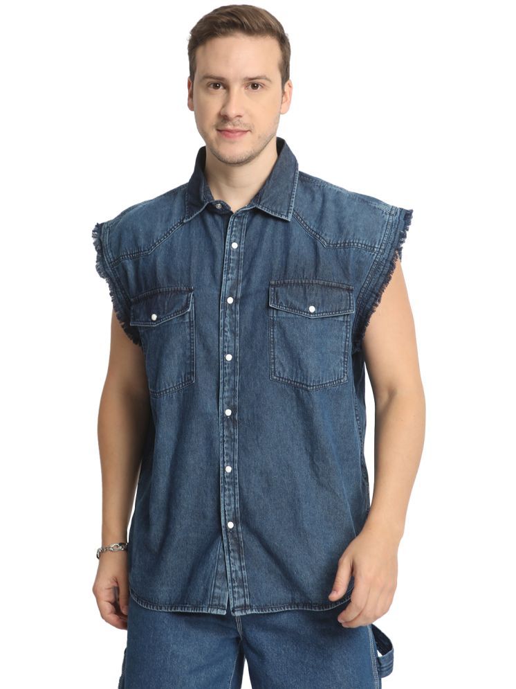     			Bene Kleed 100% Cotton Oversized Fit Solids Sleeveless Men's Casual Shirt - Blue ( Pack of 1 )