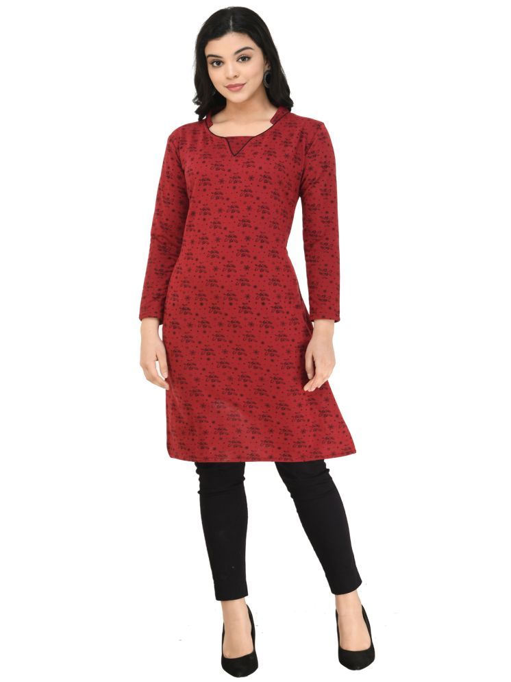     			IndiWeaves Woollen Printed Straight Women's Kurti - Maroon ( Pack of 1 )